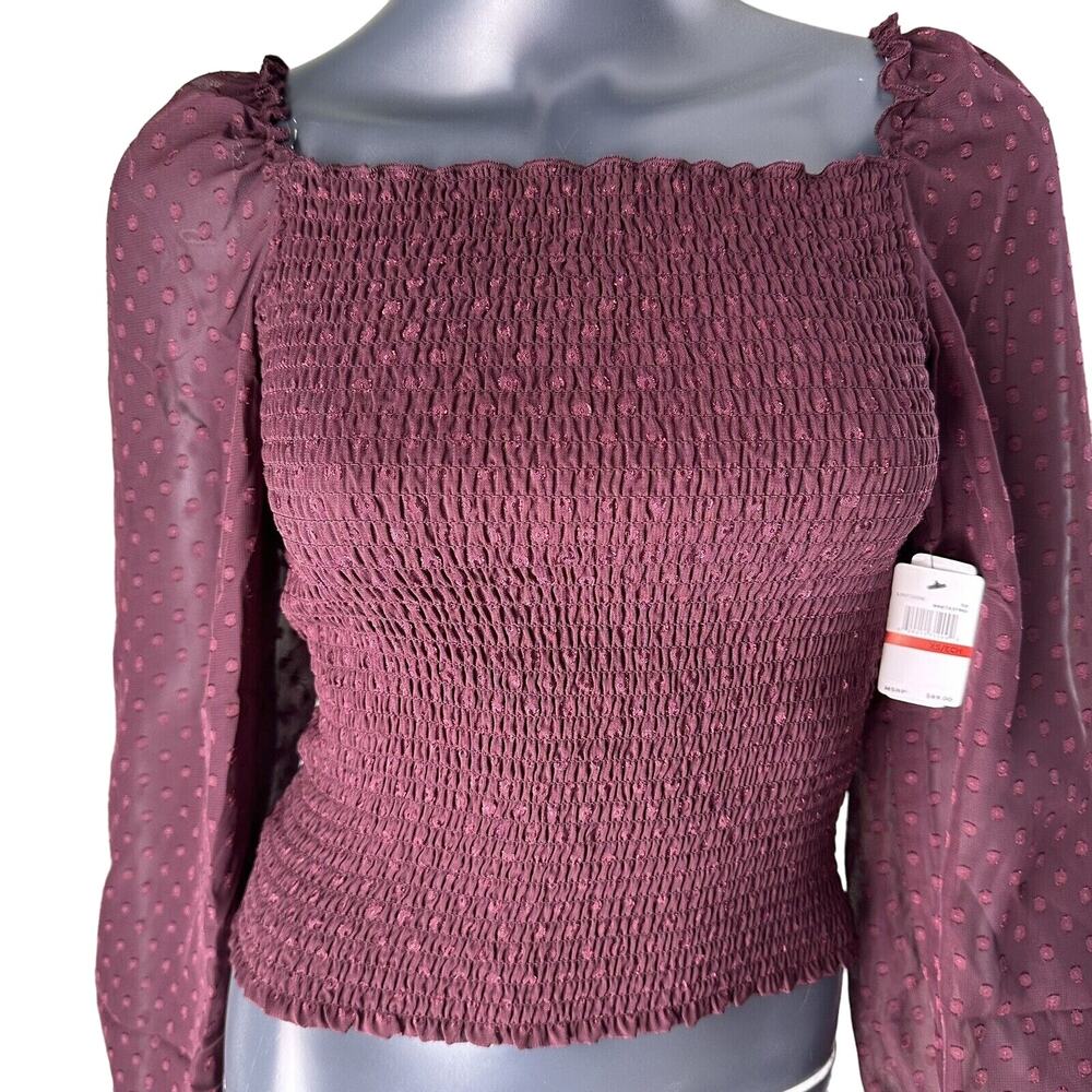LAUNDRY by Shelli Segal Wine Tasting Square Neck Smocked Blouse Swiss Dot XS NWT - Picture 5 of 12